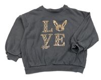 Sivá oversize mikina so zajačikom a nápisom Next