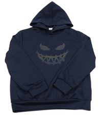 Tmavomodrá športová mikina s obličejem a kapucňou Shein