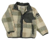 Smetanovo-sivá kockovaná huňatá bunda Billie&Kenny