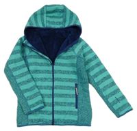 Zeleno-tmavomodrá pruhovaná pletená zateplená propínací mikina s kapucí Jako-o