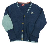 Tmavomodro-svetlomodrý prepínaci vlnený sveter s výšivkou