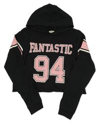 Černá crop mikina s nápisem a kapucí H&M