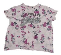 Svetloružové crop tričko s kvetmi a nápisom C&A