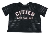 Čierne crop děrované tričko s nápisom H&M