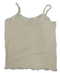 Smotanový rebrovaný top a čipkou