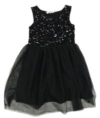 Černé bavlněno/tylové šaty s flitry H&M