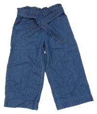Modré ľahké rifľové culottes nohavice s opaskom