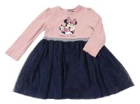 Světlerůžovo-tmavomodré bavlněno/tylové šaty s Minnií Disney