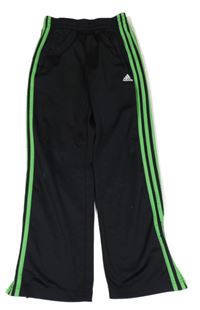 Čierne športové široké tepláky so zelenymi pruhmi Adidas