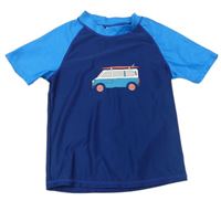 Tmavomodro-modré UV tričko s autobusom J&M