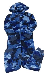 Modro-tmavomodrá army plyšová kombinéza s kapucňou F&F