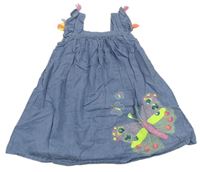 Modré šaty riflového vzhledu s motýlky a volánky se střapci M&S