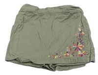 Khaki rifľové kraťasy so sukní s kvietkami TU