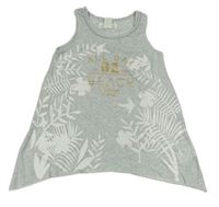 Svetlosivý melírovaný ľanový top s číslom a nápismi a lístečky H&M