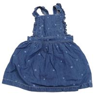 Modrá ľahká rifľová na traká sukňa s kvetmi a volánikmi Mothercare