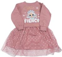 Starorůžové teplákovo/tylové oversize šaty s L.O.L. SURPRISE! a puntíky Matalan