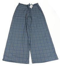 Modro-bílo-černé kostkované wide leg kalhoty PRIMARK