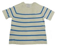 Smetanovo-modré pruhované žebrované úpletové crop tričko ZARA