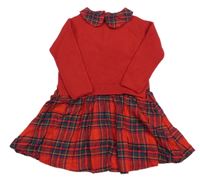 Červeno-kockované svetrovo/lehké šaty s golierikom zn. Next