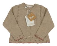 Nové - kávový melírovaný propínací svetr s perforovaným vzorem mayoral