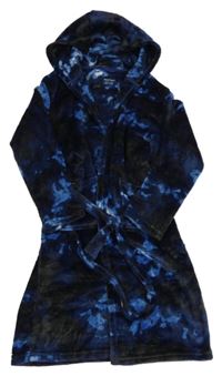 Černo-modro-tmavomodrý army plyšový župan s kapucí PRIMARK