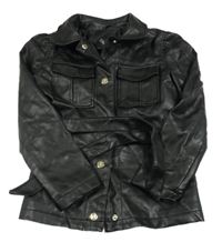 Čierna koženková podšitá košeľová bunda s opaskom RIVER ISLAND