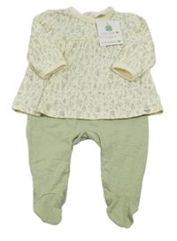 Nové - světlekhaki melírovaný overal se smetanovou tunikou s kytičkami Topomini