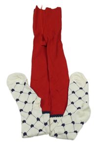 Červeno-bielo-tmavomodré kárované pančuchy so srdiečkami PRIMARK