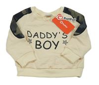 Nové - vanilkovo-army mikina a nápisy PatPat