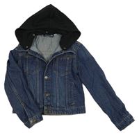 Tmavomodrá riflová crop bunda s odepínací kapucí alive