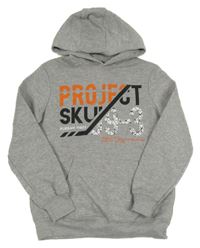 Sivá melírovaná mikina s nápismi a číslom a vreckom a kapucňou Y.F.K.