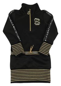 Čierne tech fleece šaty s písmenkom a pruhmi EUROPER KIDS