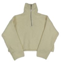 Smetanový žebrovaný vlněný oversize crop svetr ZARA