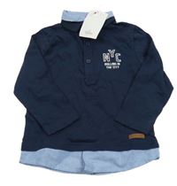 Nové - tmavomodré mikinotriko s písmenky a golierikom a všitou košilí Topolino