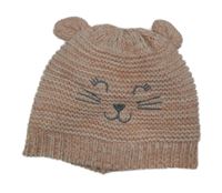 Svetloružová -biela melírovaná pletená čapica s čumáčkem Topomini