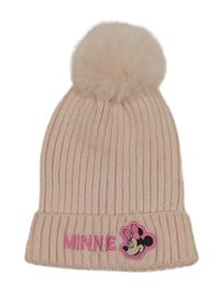 Světlerůžová žebrovaná pletená čepice s Minnie a bambulí PRIMARK