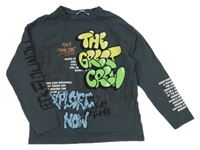 Tmavošedé triko s graffiti nápisy ZARA