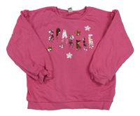 Tmavoružová mikina s nápismi a hvězdičkami z flitrů a volánikmi Tu