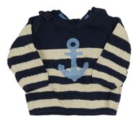 Tmavomodro-smotanový pruhovaný sveter s kotvou Next