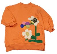 Oranžové teplákové oversize šaty s kytičkami a včelkou Next