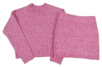 2Set - Tmavorůžový melírovaný crop svetr + sukně PRIMARK