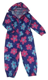 Tmavomodrá květovaná šusťáková nepromokavá kombinéza s kapucí St. Bernard