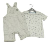 Nové - 2Set - Světlešedé melírované cargo teplákové laclové kraťasy s Dumbem + bílo/světlešedé tričko George