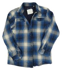 Nové - modro-tmavomodro-bielo-béžová kockovaná podšitá košeľa Next