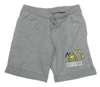 Sivé melírované teplákové kraťasy s buldozerem Kiki&Koko