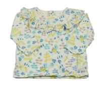 Smotanové tričko s kvietkami a větvičkami a vtáčky a volánikom M&S