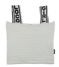 Bielo-čierny vzorovaný úpletový crop top s logom LOCO