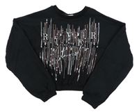 Čierna oversize crop mikina s logom a flitrami a korálkami RIVER ISLAND