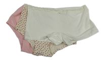 Nové - 3x - Nohavičkové nohavičky s krajkou - Bílé, smetanové so srdíčky, světlerůžové H&M