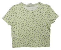 Svetlozelené crop tričko s kvietkami H&M